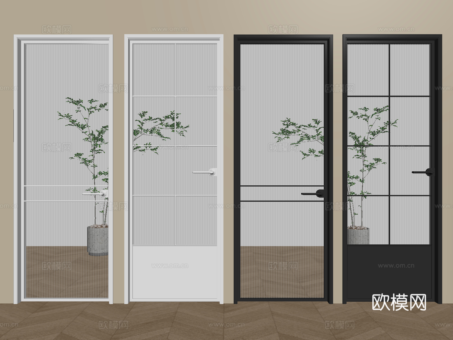法式玻璃门 单开门 平开门 厨卫门su模型
