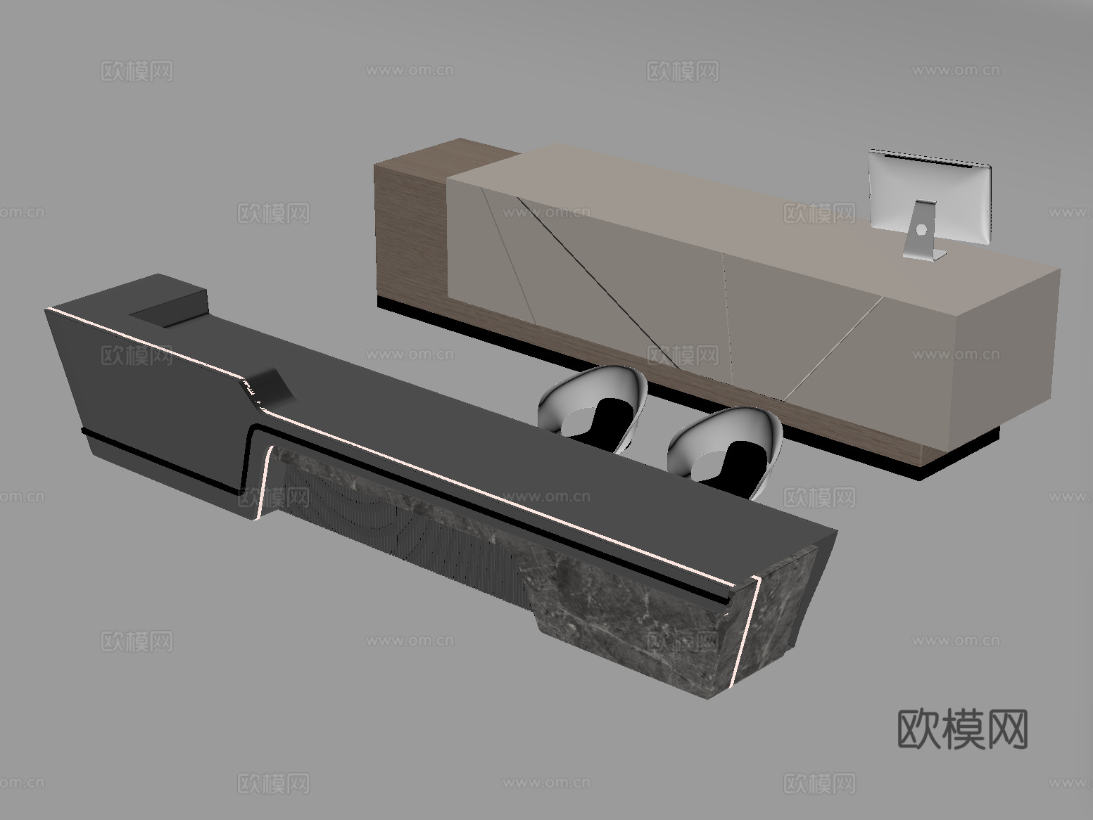 现代公司前台 接待区 吧台 接待台 服务台su模型