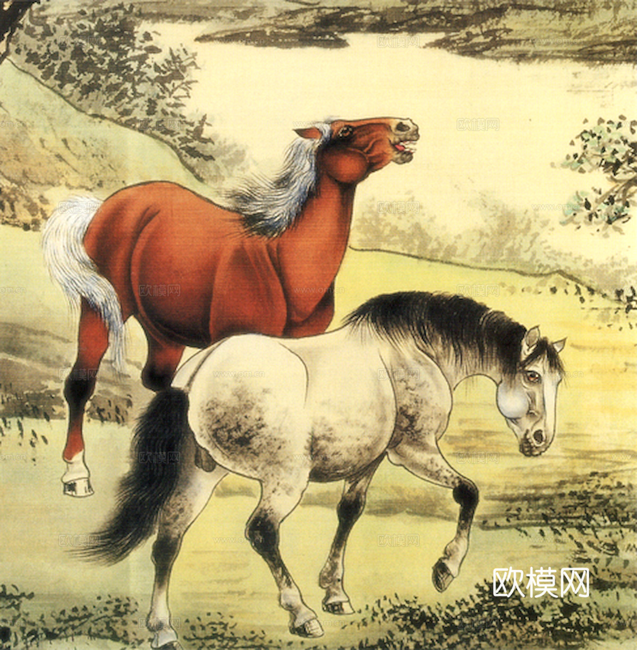 中式新中式挂画壁画字画山水花鸟背景墙壁纸装饰画抽象画油画下载