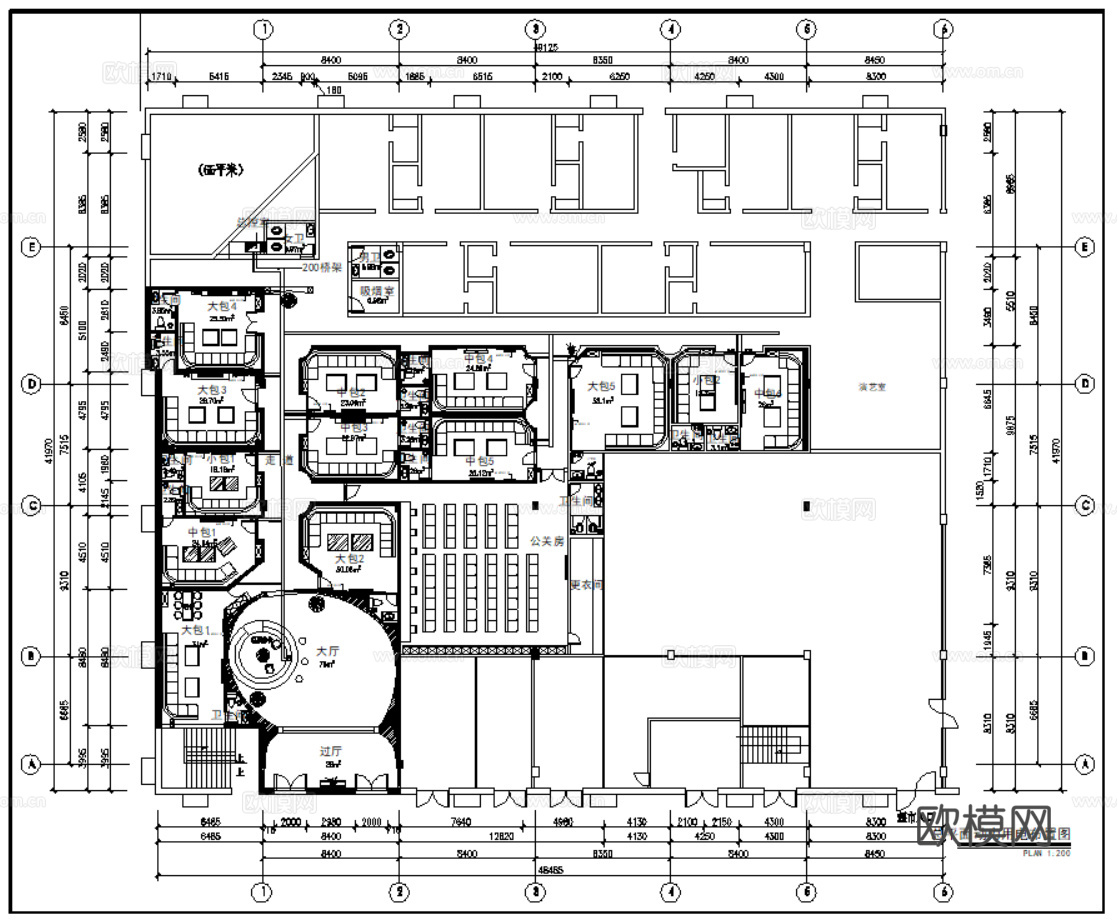 5套现代商务KTV室内CAD施工图效果图cad施工图