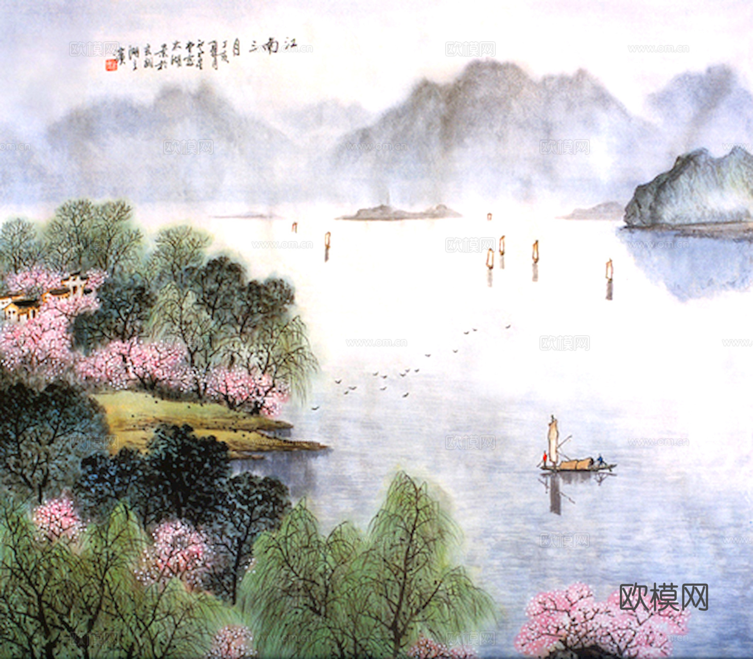 中式新中式挂画壁画字画山水花鸟背景墙壁纸装饰画抽象画油画