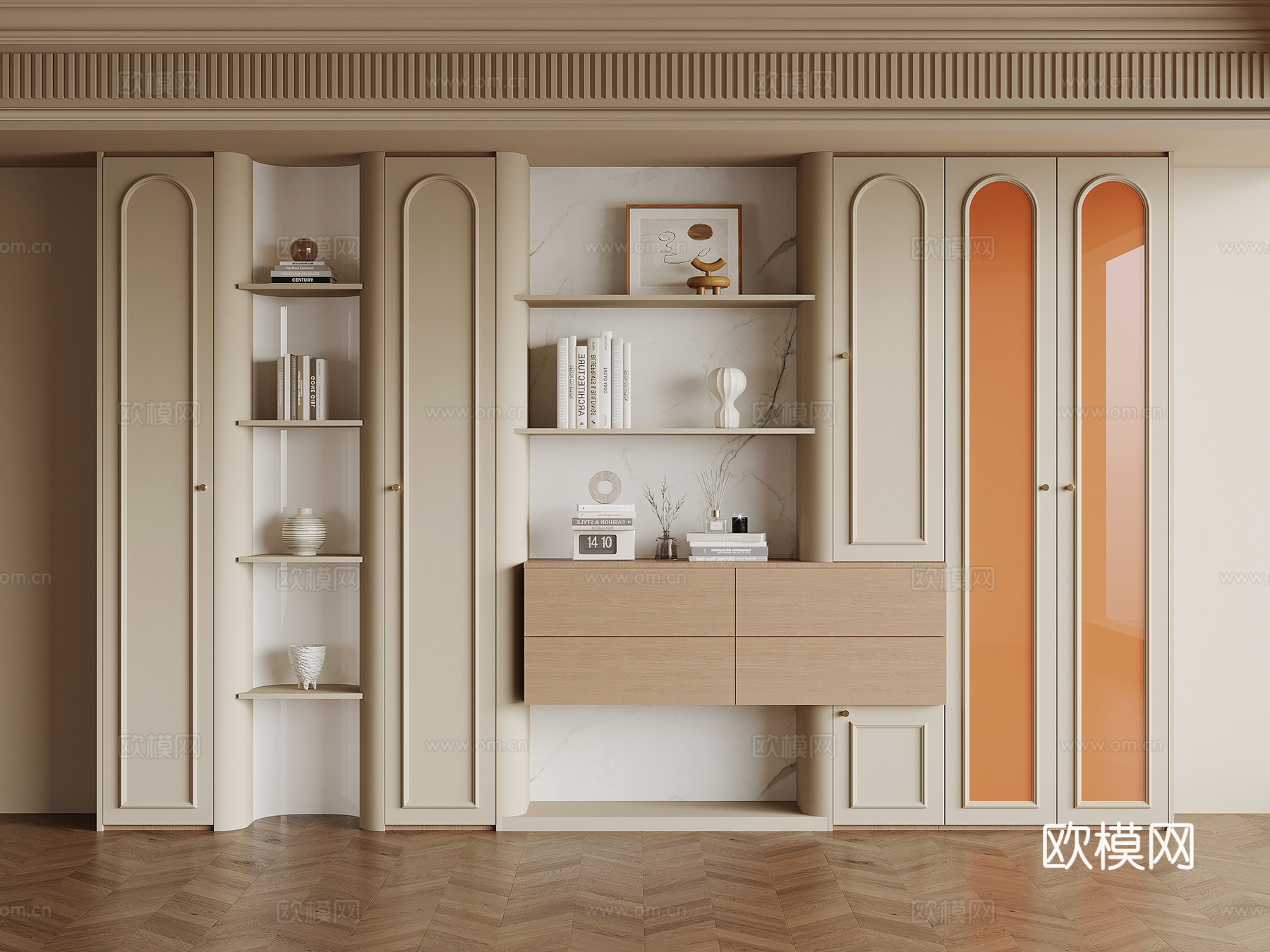 法式奶油风书柜su模型