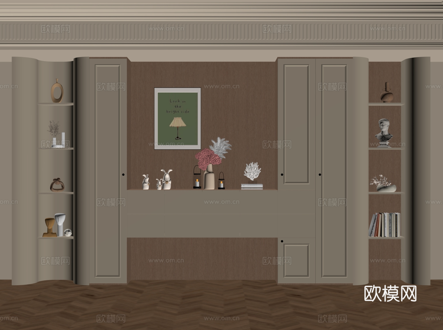 法式奶油风书柜su模型