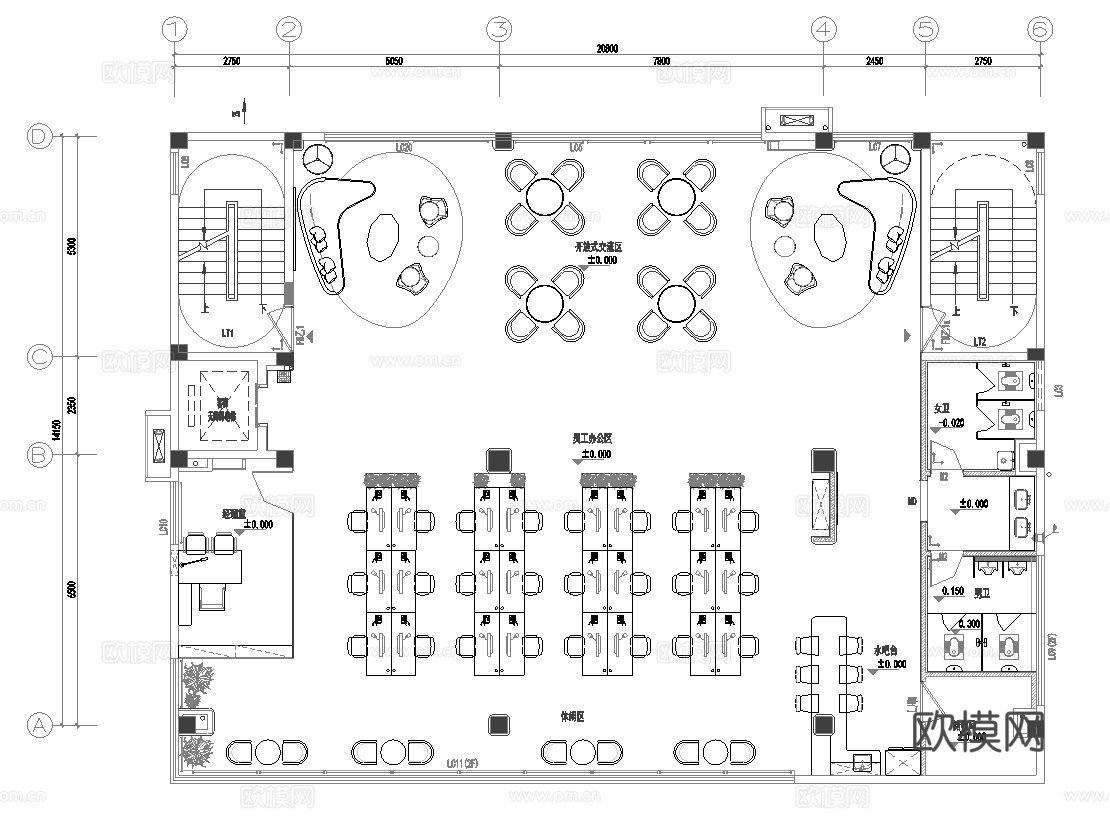 38套办公室 最新平面施工图合集cad施工图