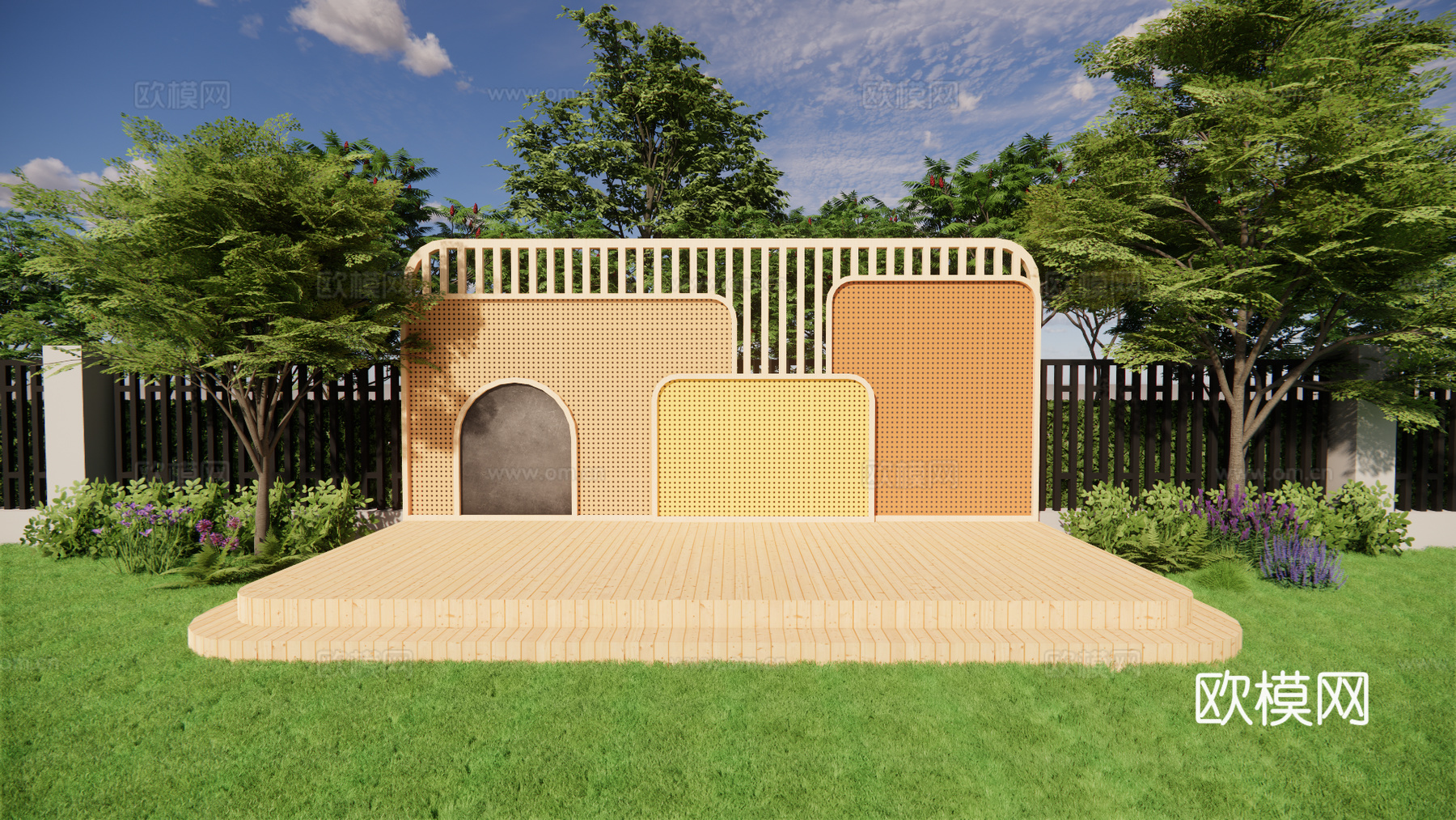 幼儿园背景墙 舞台背景su模型