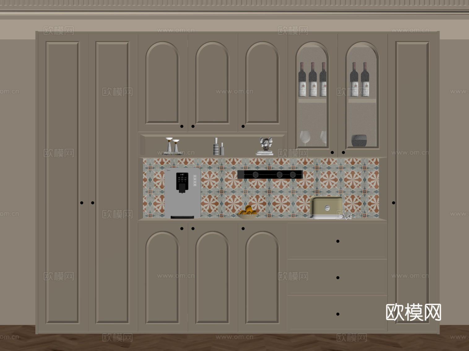 法式奶油风酒柜 餐边柜su模型