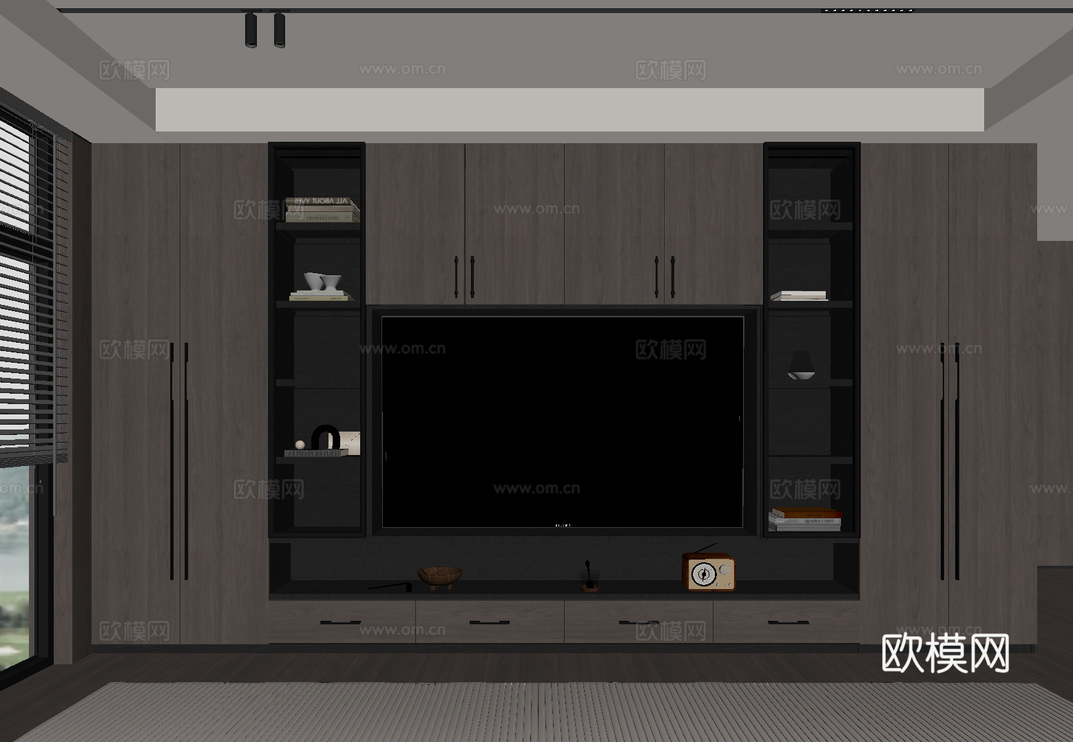 现代意式电视背景墙su模型