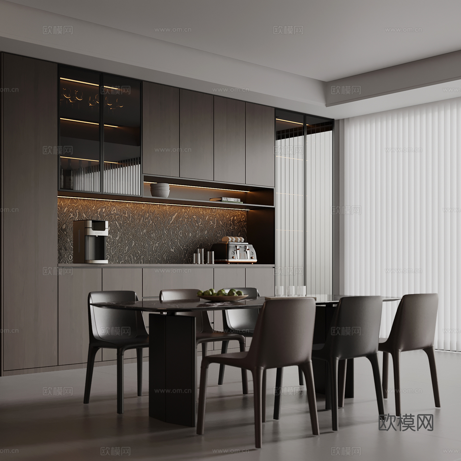 意式餐厅 餐桌椅 餐柜su模型