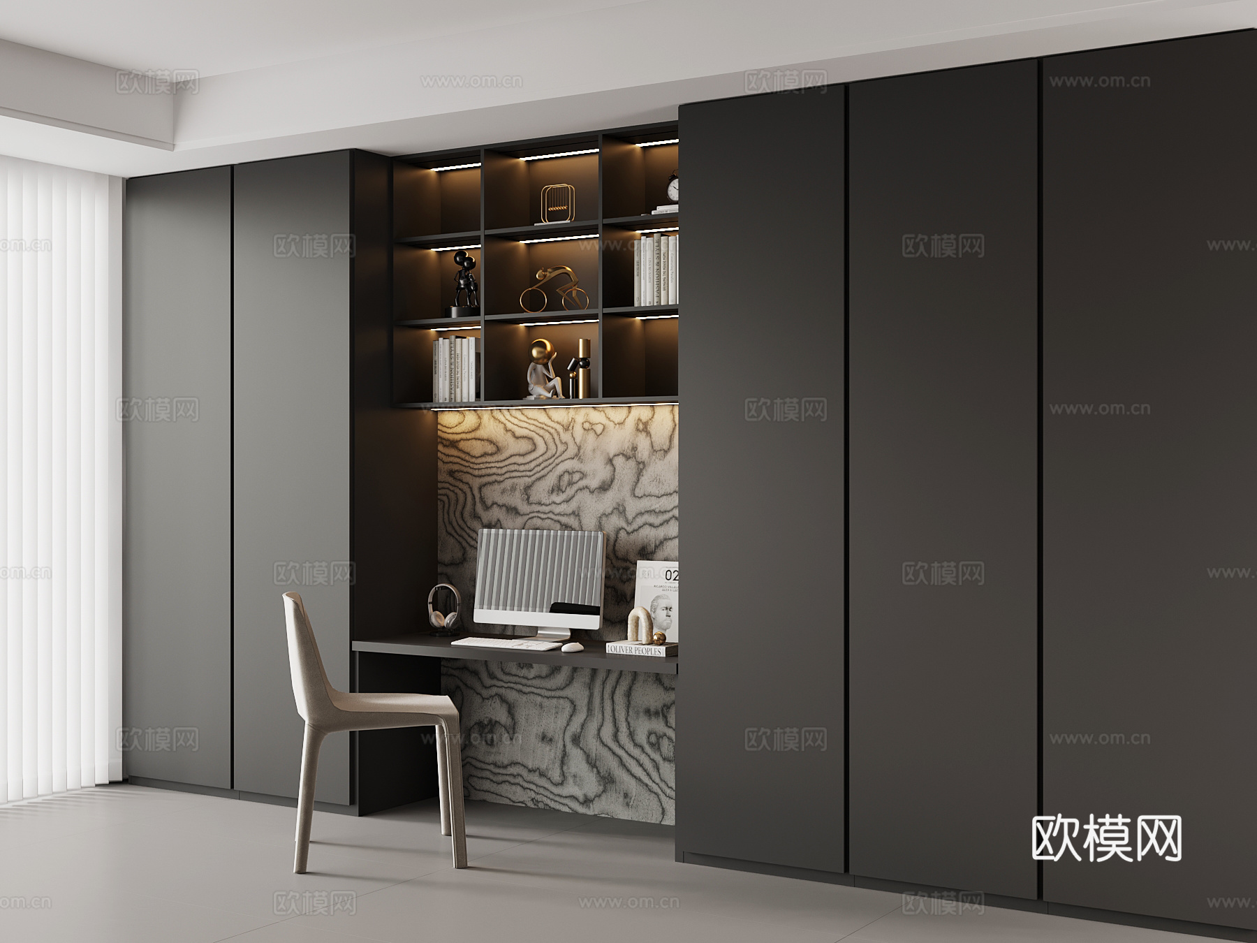 现代意式衣柜 书桌su模型