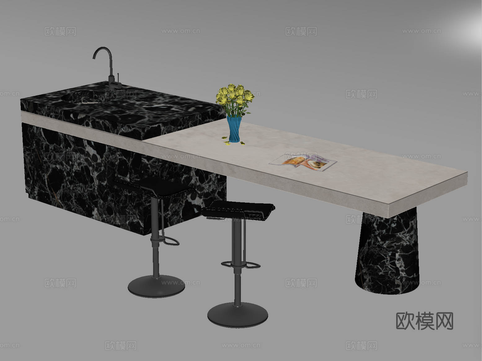 现代吧台 岛台 备餐台su模型