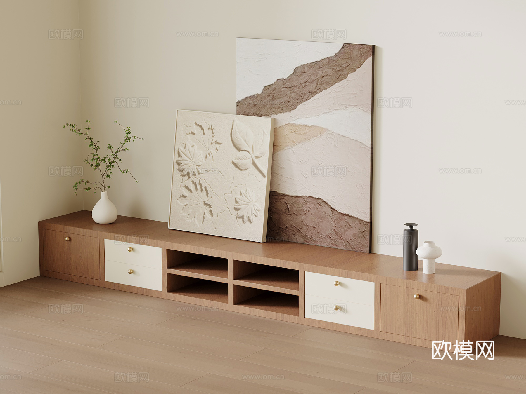 侘寂中古风电视柜 边柜su模型下载（渲染图1）