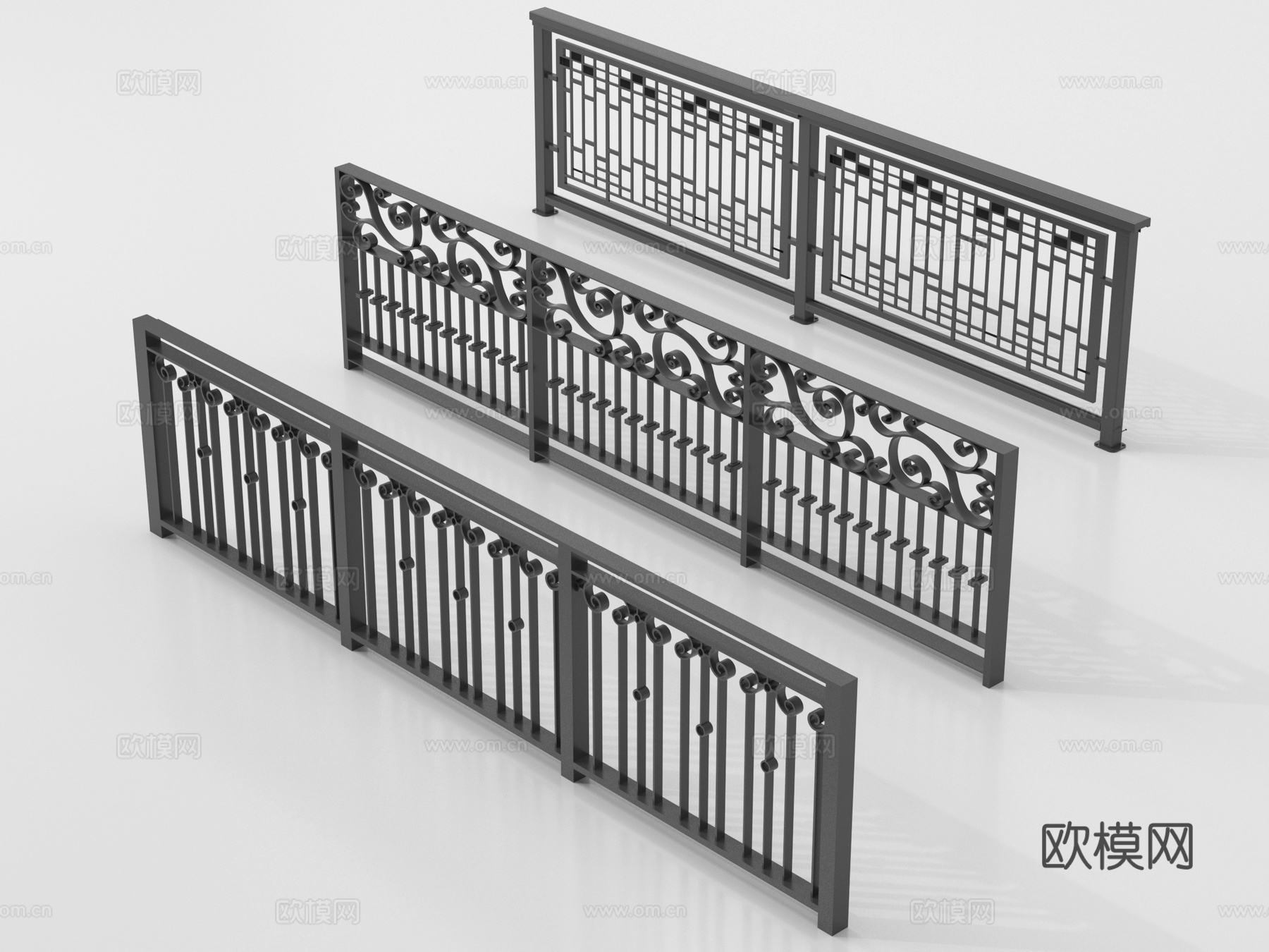 现代铁艺栏杆 护栏 围栏 防护栏 栏杆su模型