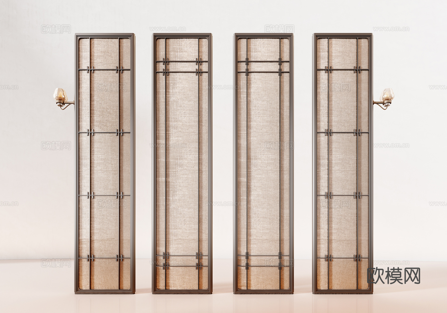 酒店屏风 格栅屏风 现代玻璃屏风 夹丝玻璃屏风 隔断组su模型