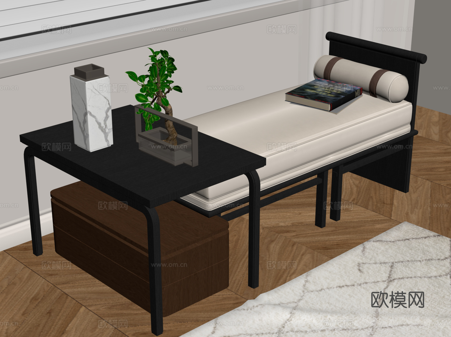 新中式沙发凳 贵妃椅su模型