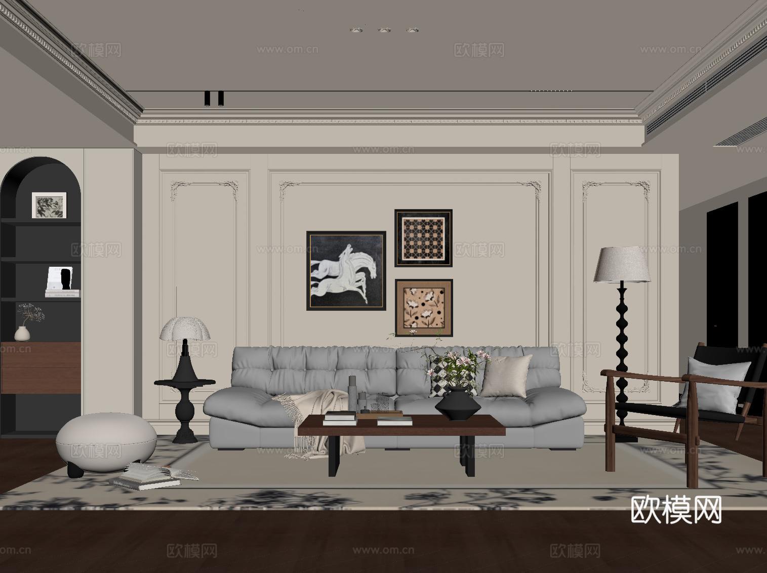 法式沙发茶几组合su模型