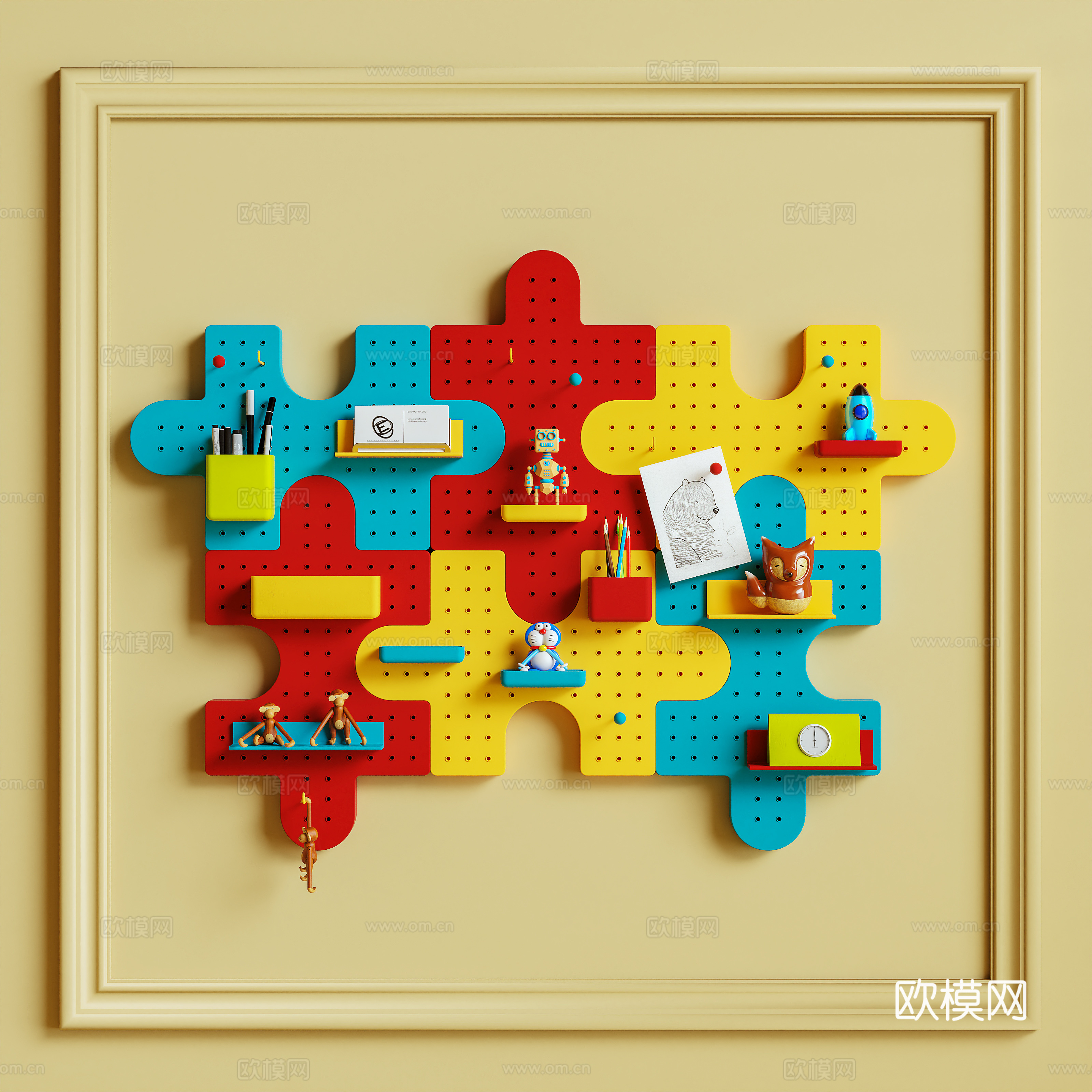 置物架 墙饰 拼图 多巴胺 摆件3d模型