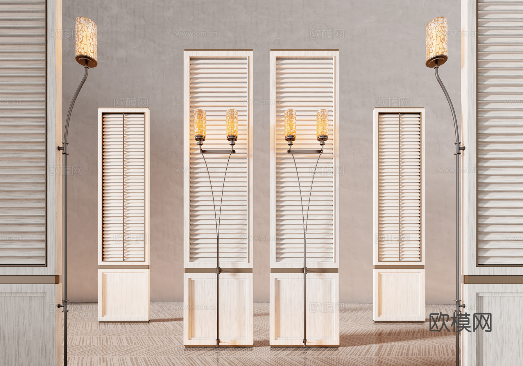 CCD酒店屏风 格栅屏风 现代玻璃屏风 夹丝玻璃屏风 隔断组su模型