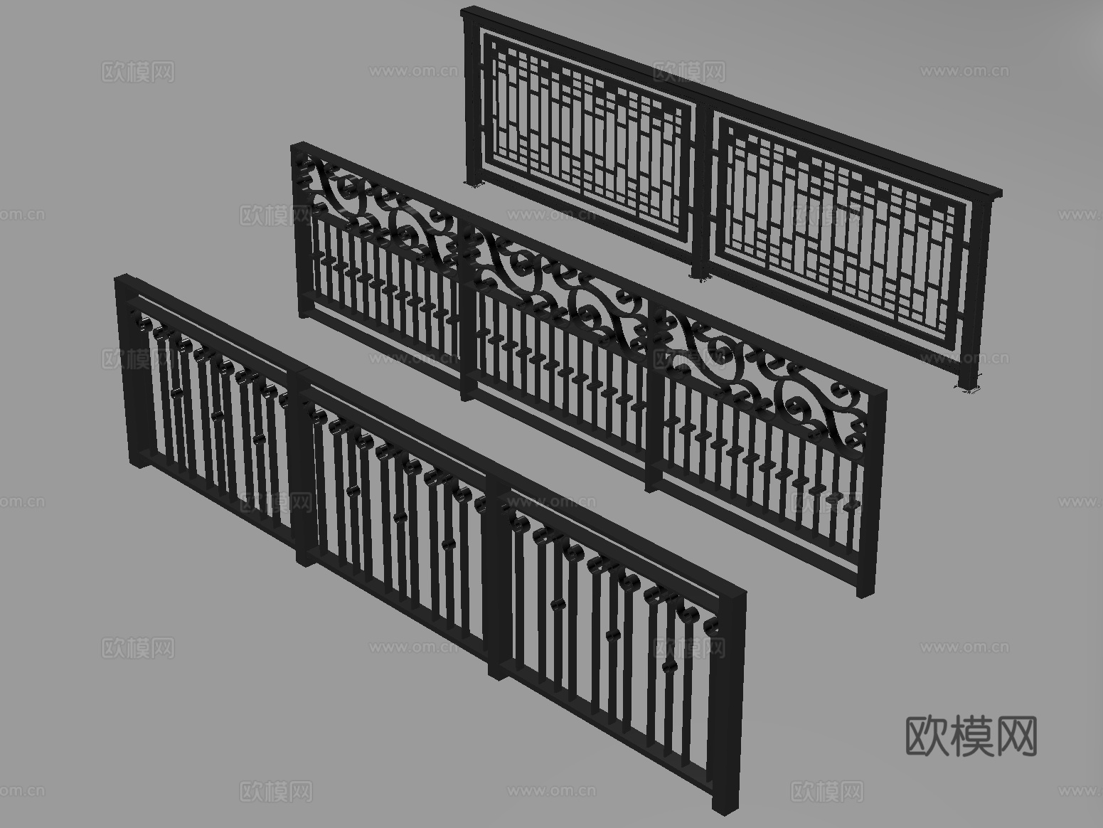 现代铁艺栏杆 护栏 围栏 防护栏 栏杆su模型