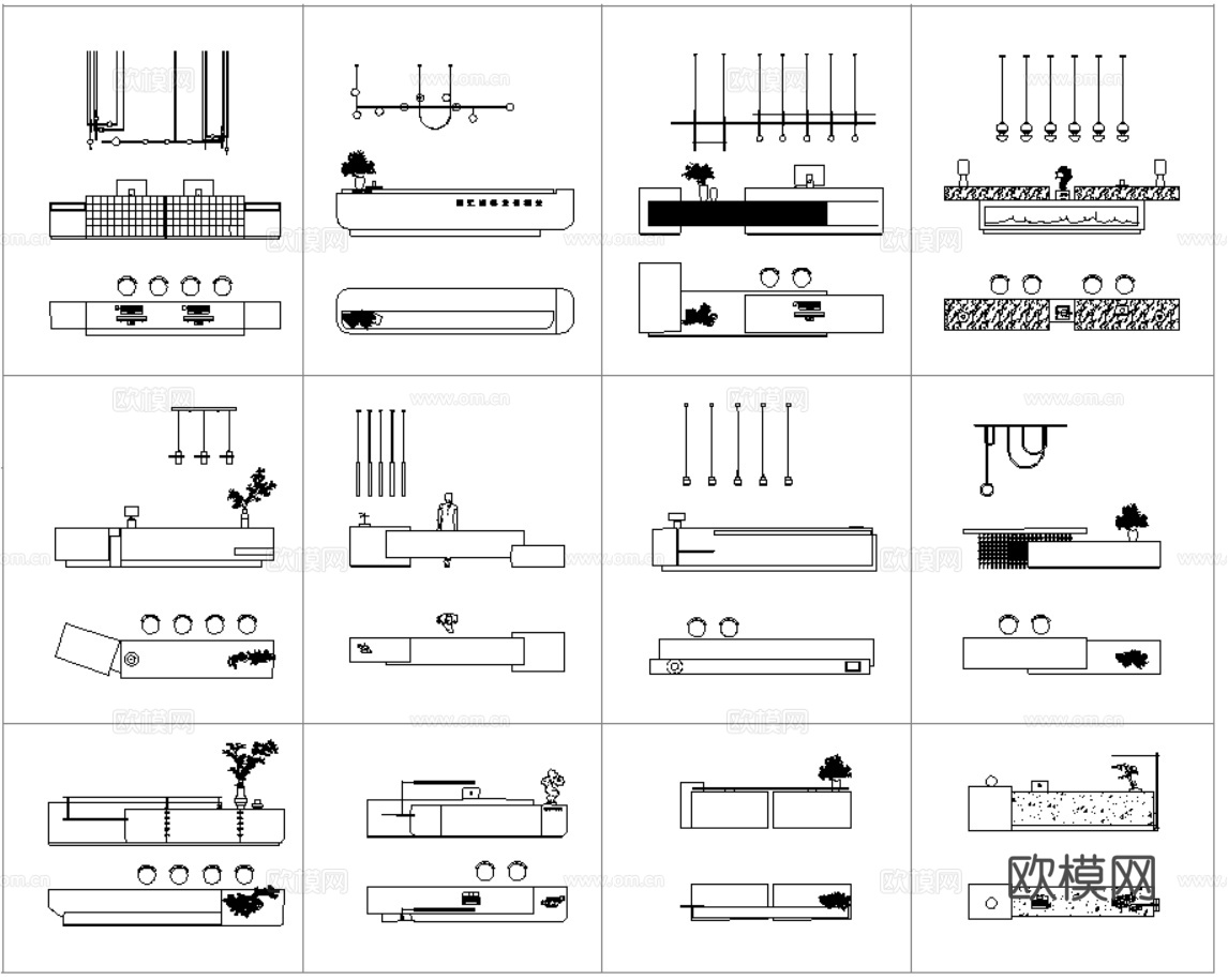 最新现代前台、接待台、服务台、咨询台CAD图库cad施工图cad施工图