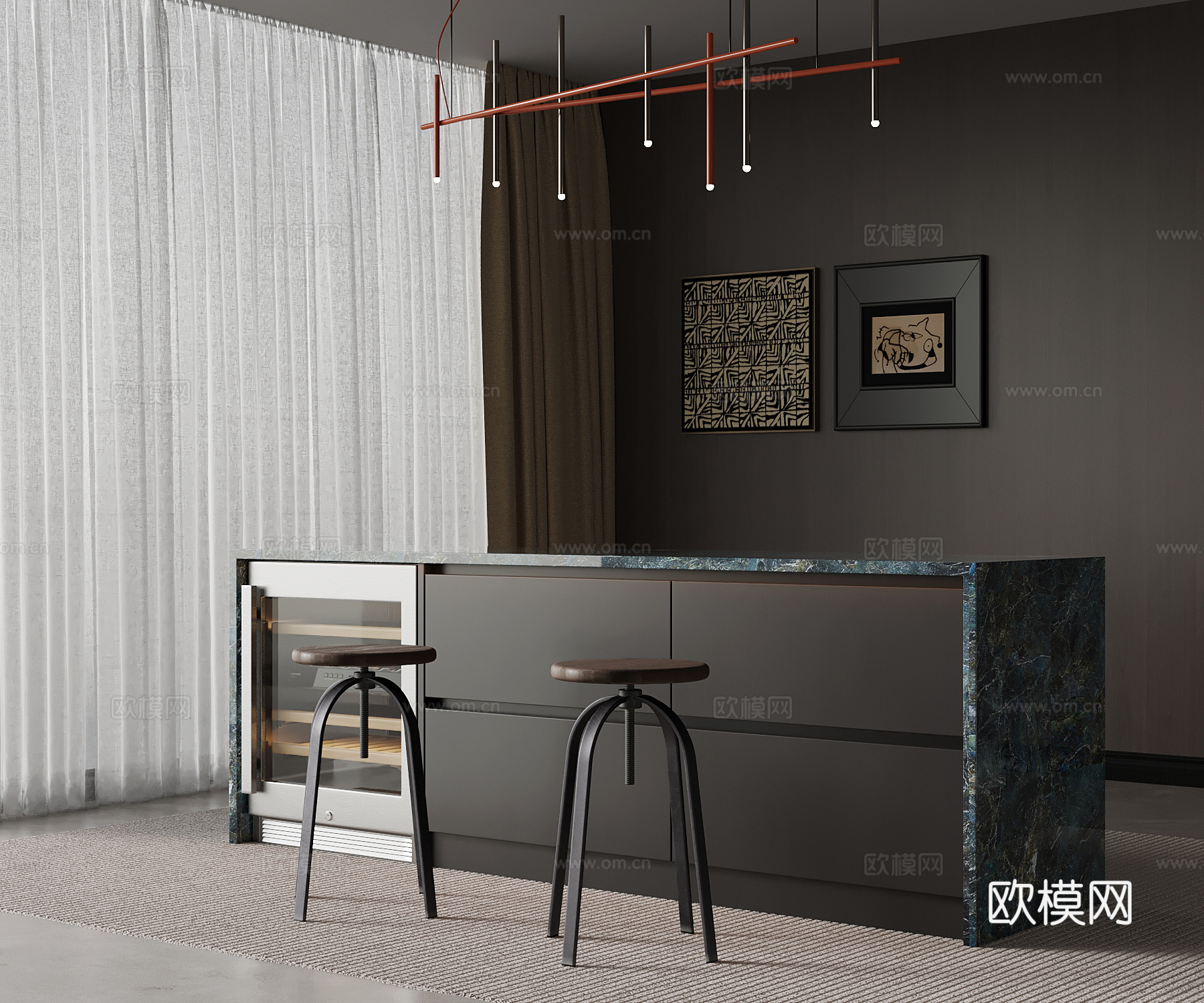 意式岛台su模型