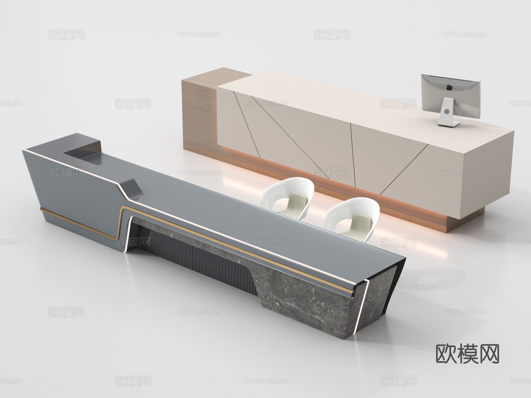 现代公司前台 接待区 吧台 接待台 服务台su模型