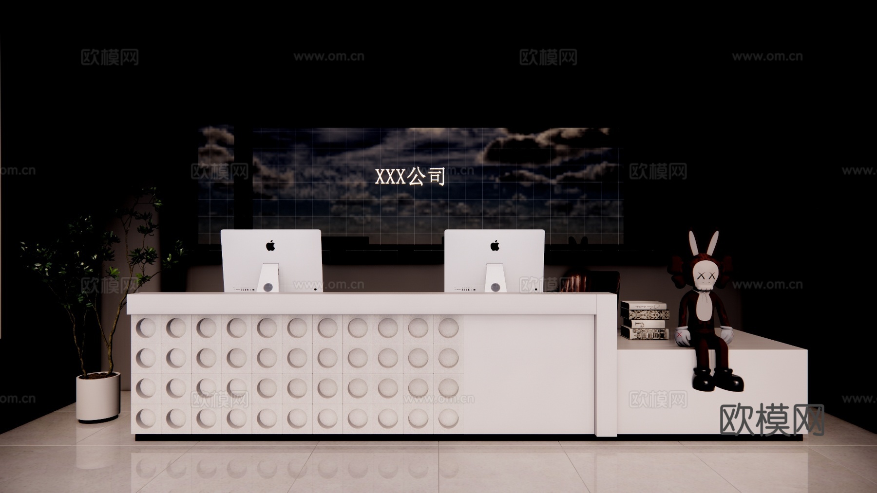 公司前台 电脑 办公空间 前台接待su模型