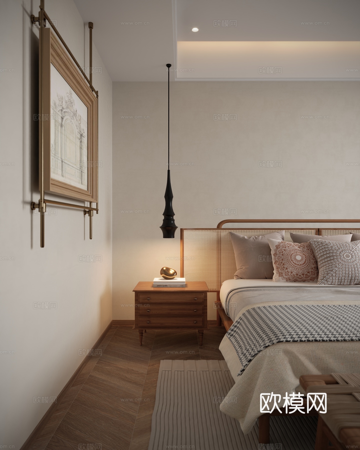 侘寂双人床卧室su模型