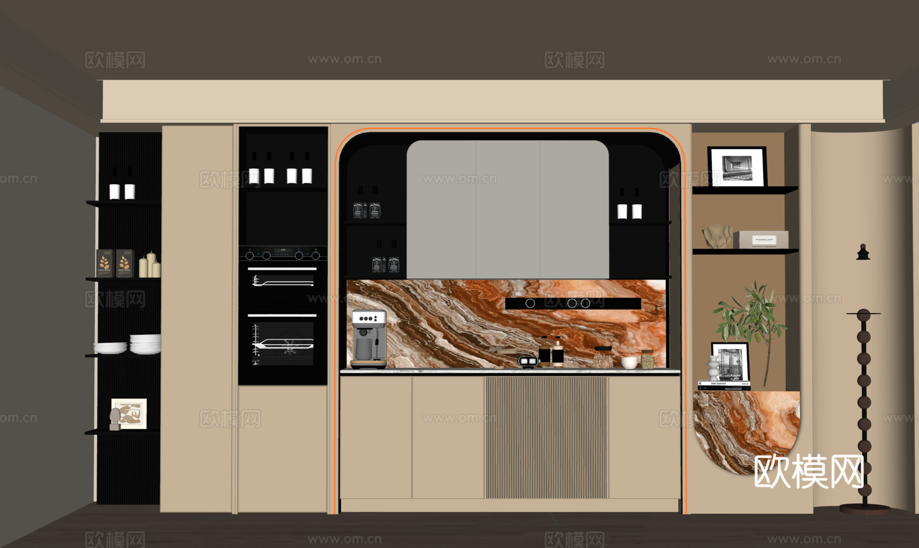 奶油现代风餐边柜su模型