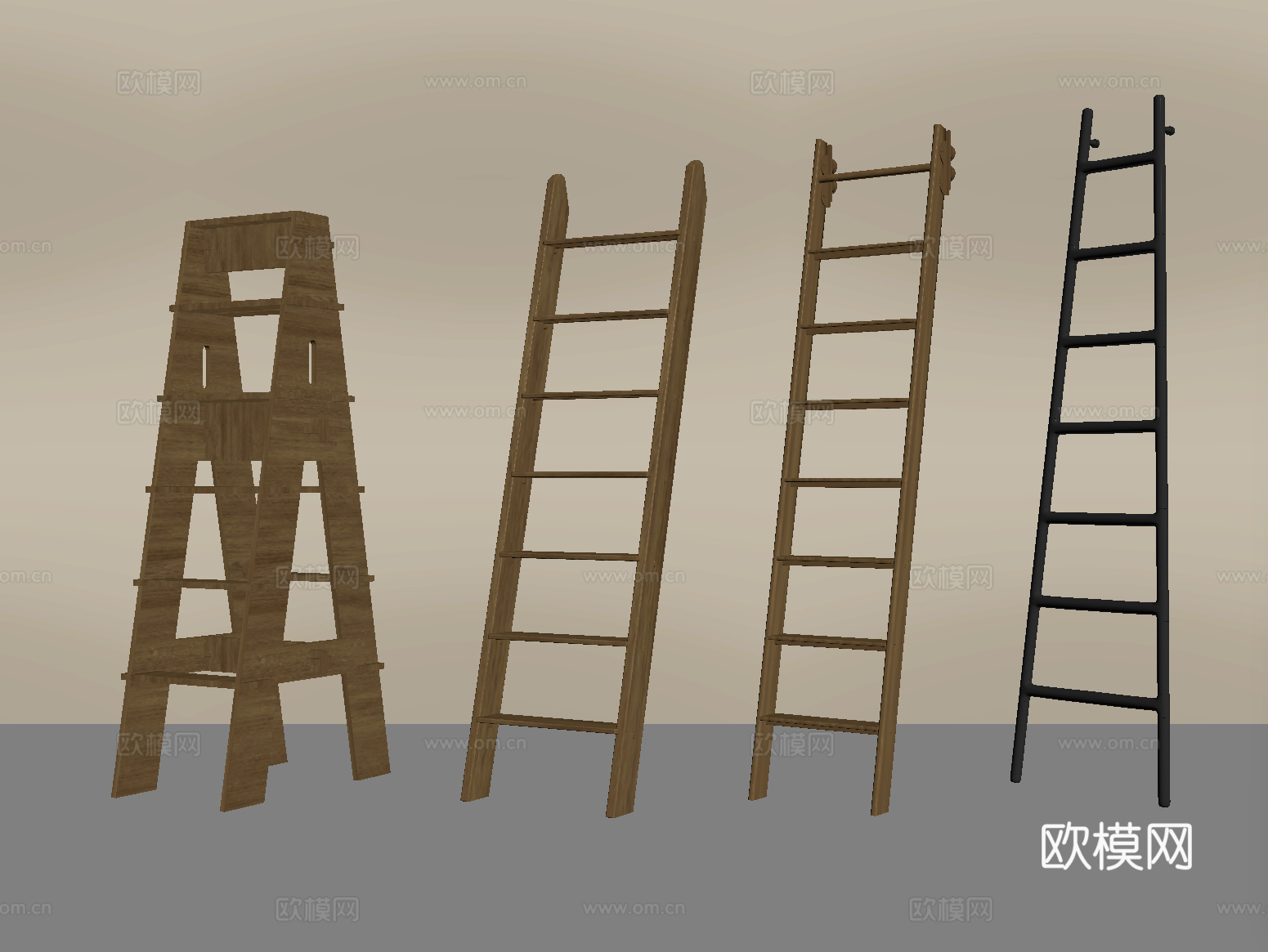 现代梯子 木梯 爬梯 折叠梯su模型