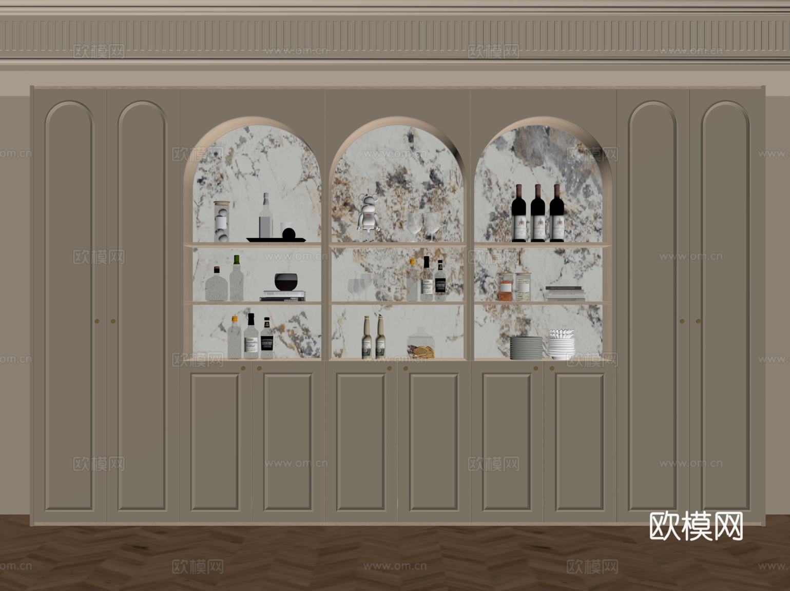 法式奶油风酒柜 餐边柜su模型