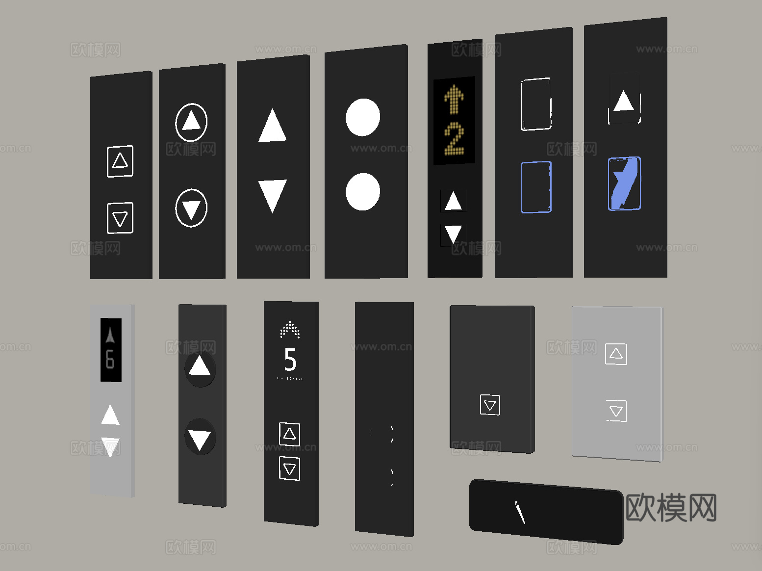 现代电梯开关 电梯按钮 按键 电梯显示器su模型