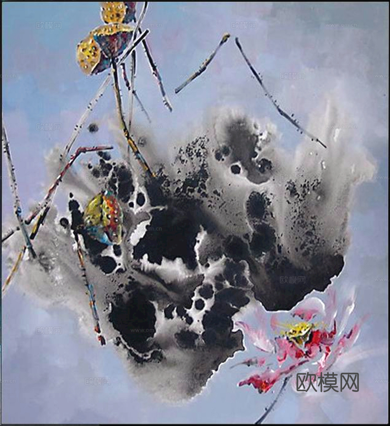 中式新中式挂画壁画水墨字画山水花鸟背景墙壁纸装饰画抽象画油画下载