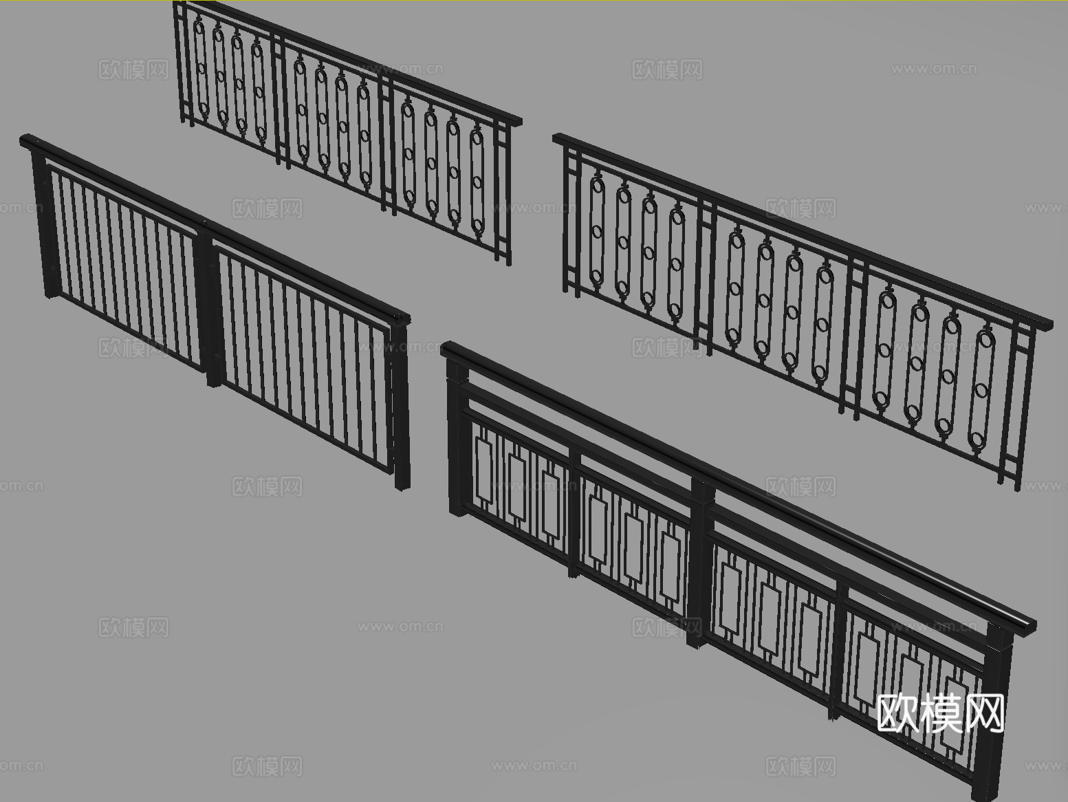 现代铁艺栏杆 护栏 围栏 防护栏 栏杆su模型