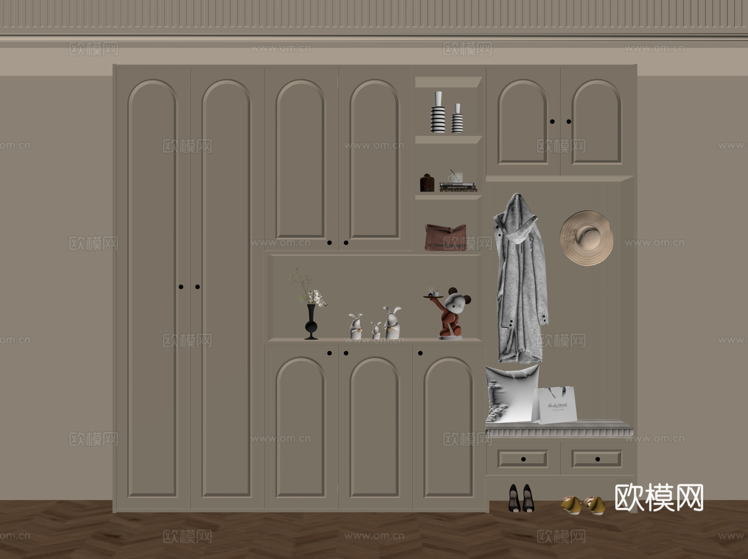 法式奶油风鞋柜 入户鞋柜su模型