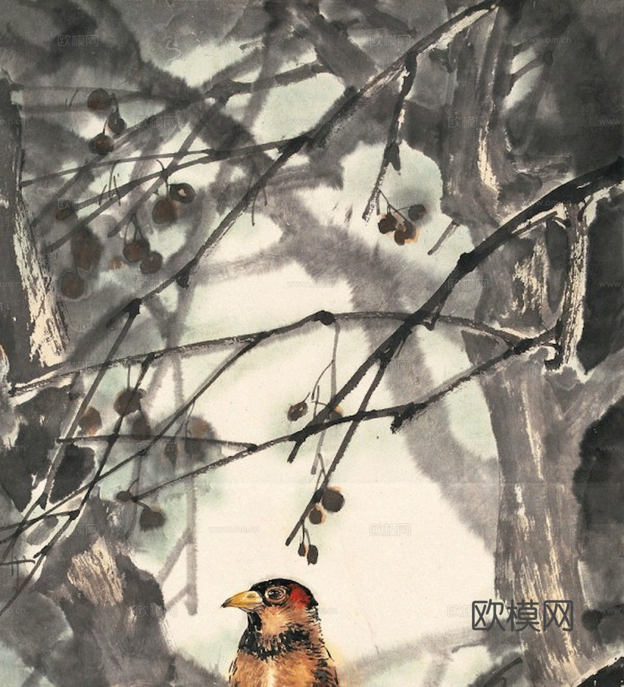 中式新中式挂画壁画字画山水花鸟背景墙壁纸装饰画抽象画油画