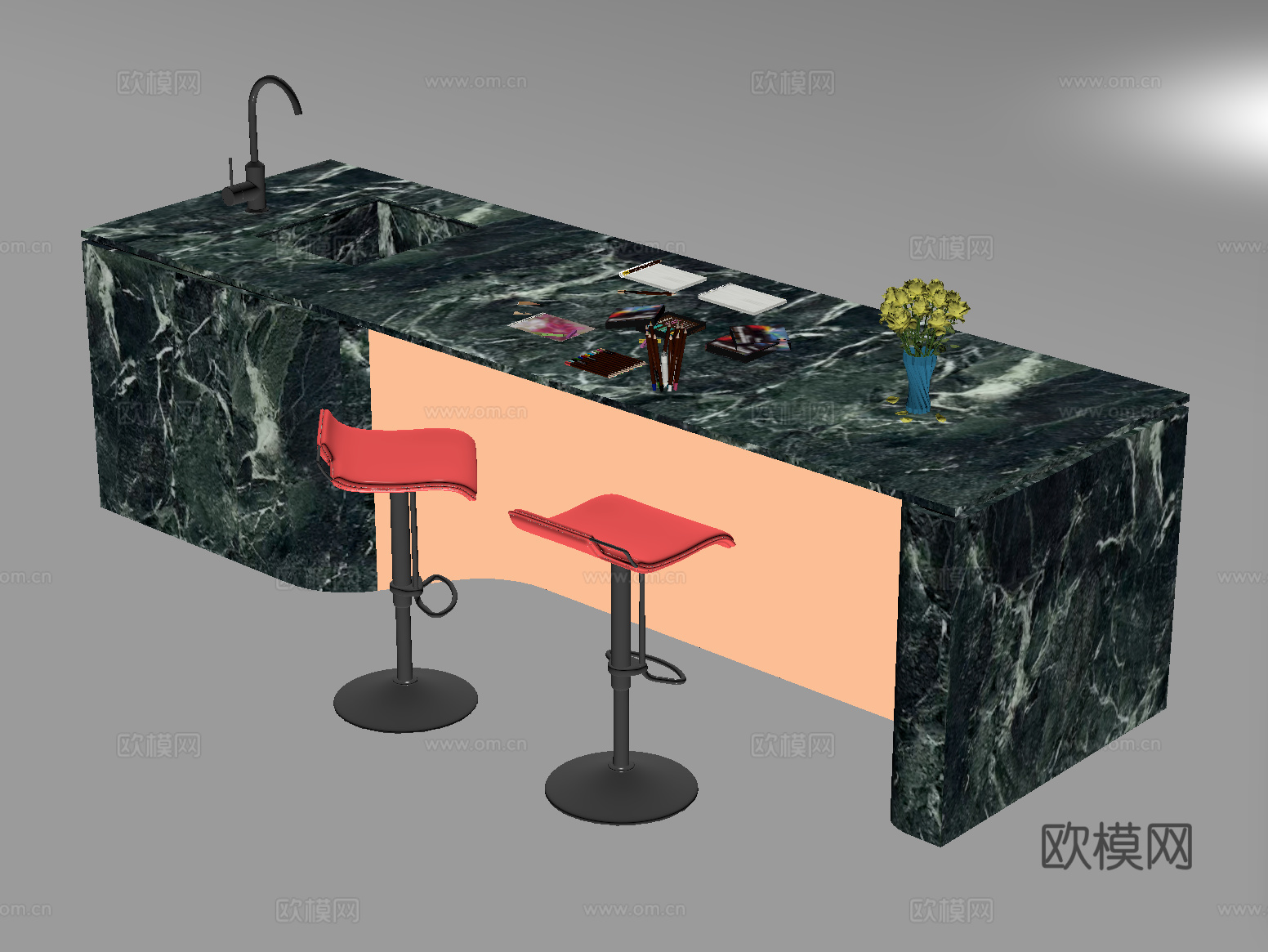 现代吧台 岛台 备餐台su模型