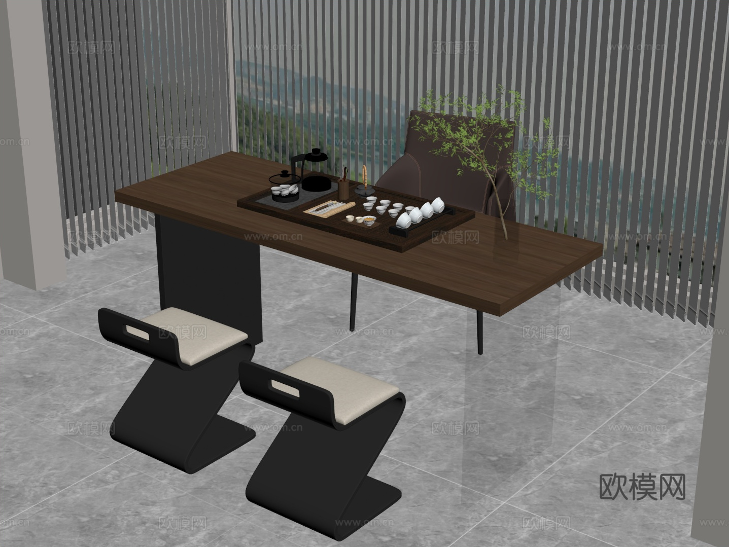 现代意式茶桌椅su模型