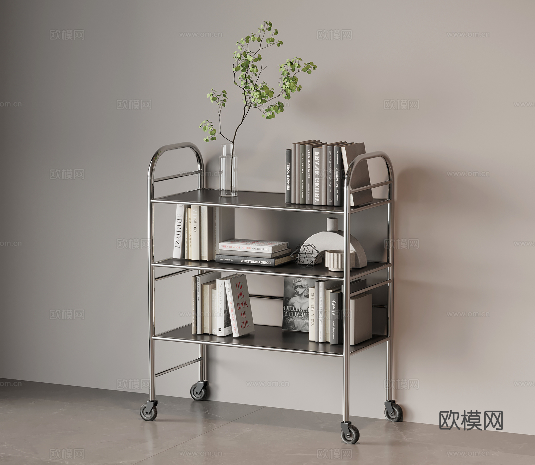 现代意式置物架 书架 小推车su模型