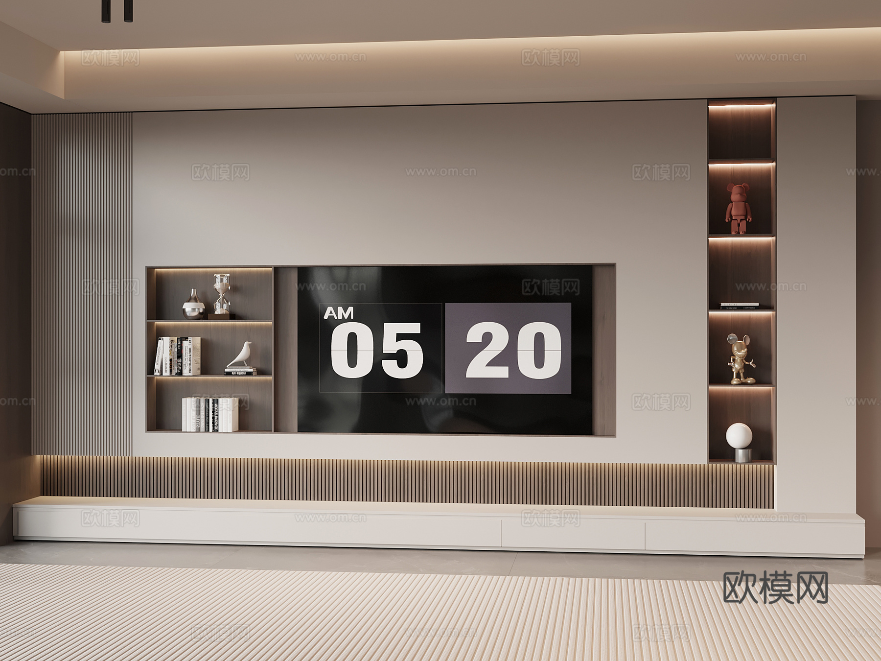 现代意式电视柜 电视背景墙su模型
