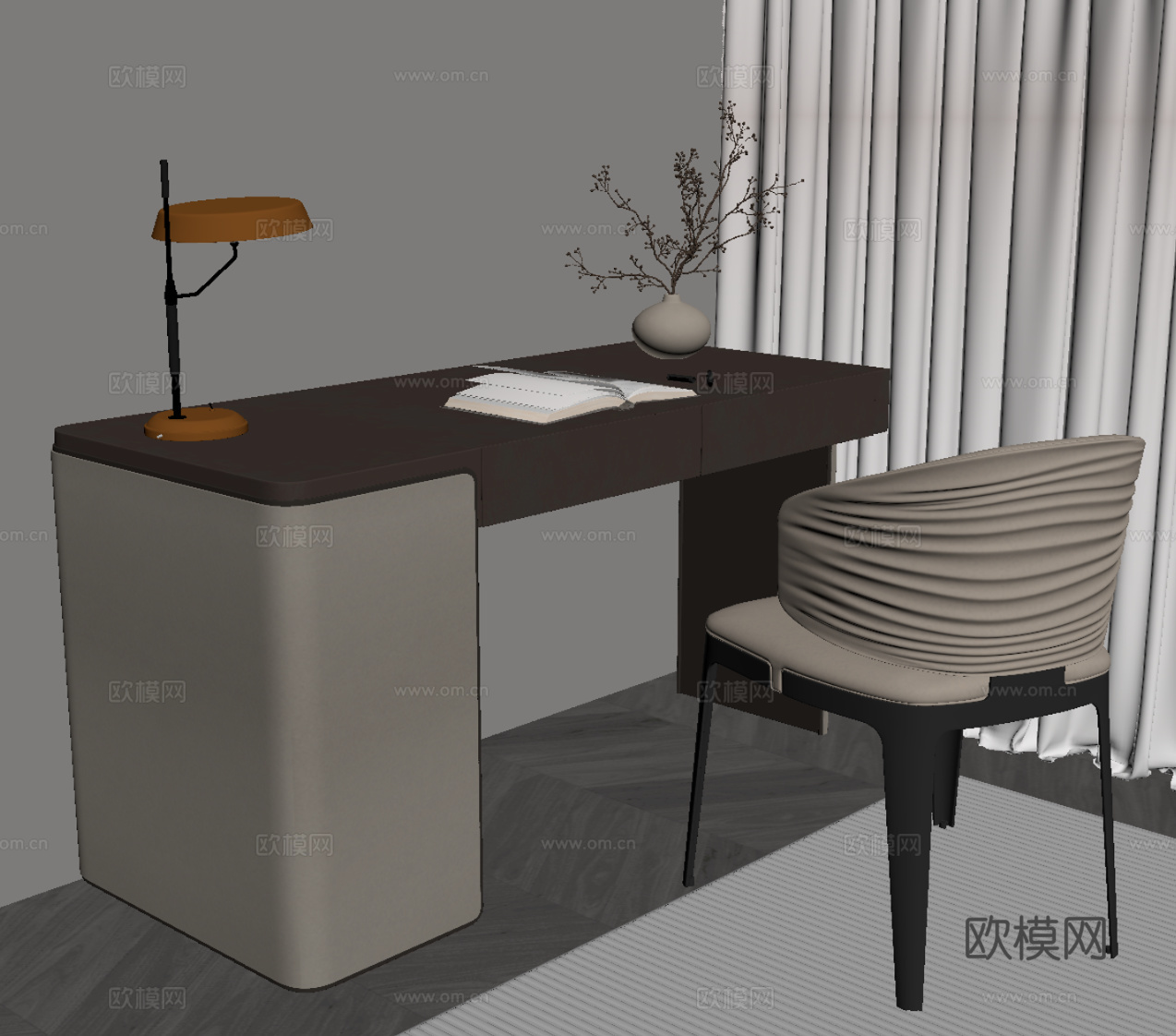 现代意式书桌椅su模型
