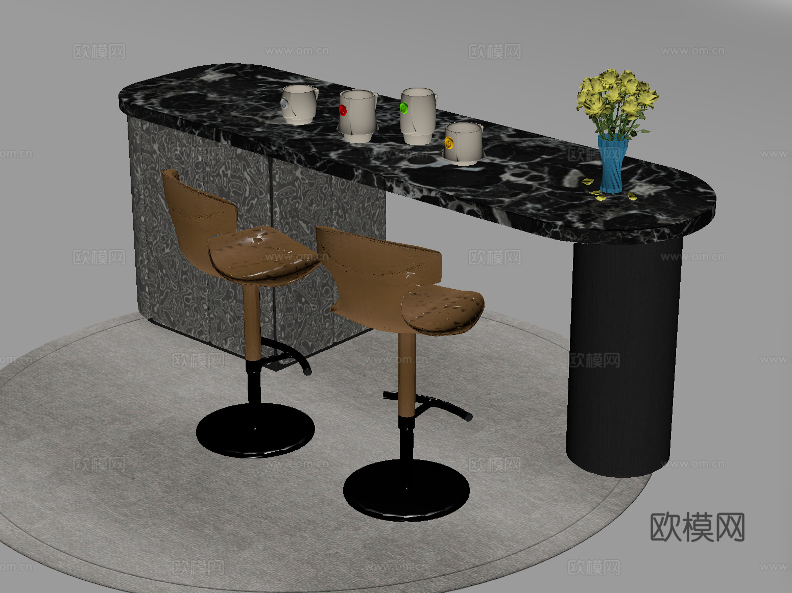现代吧台 吧椅 岛台su模型