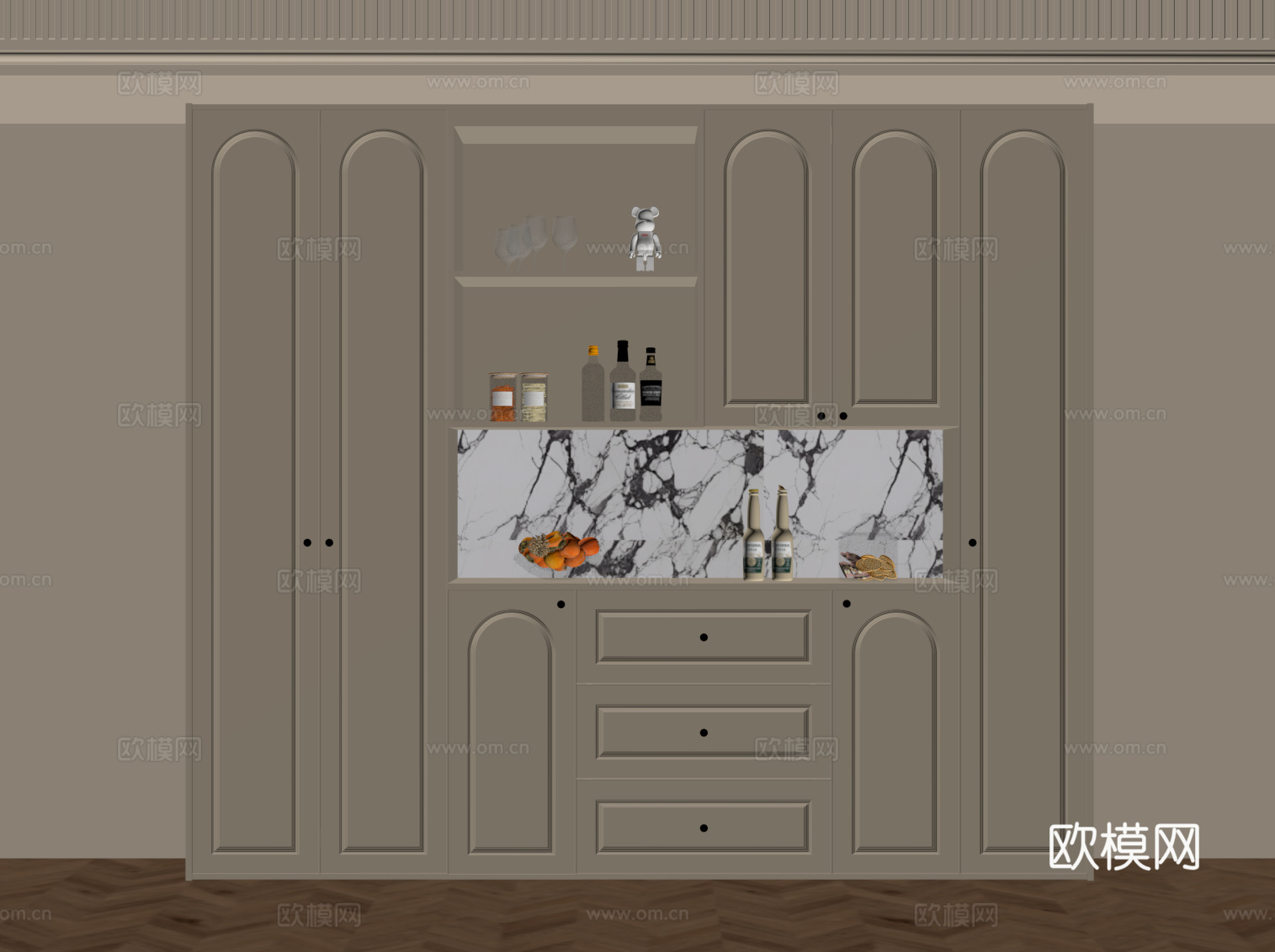 法式奶油风酒柜 餐边柜su模型