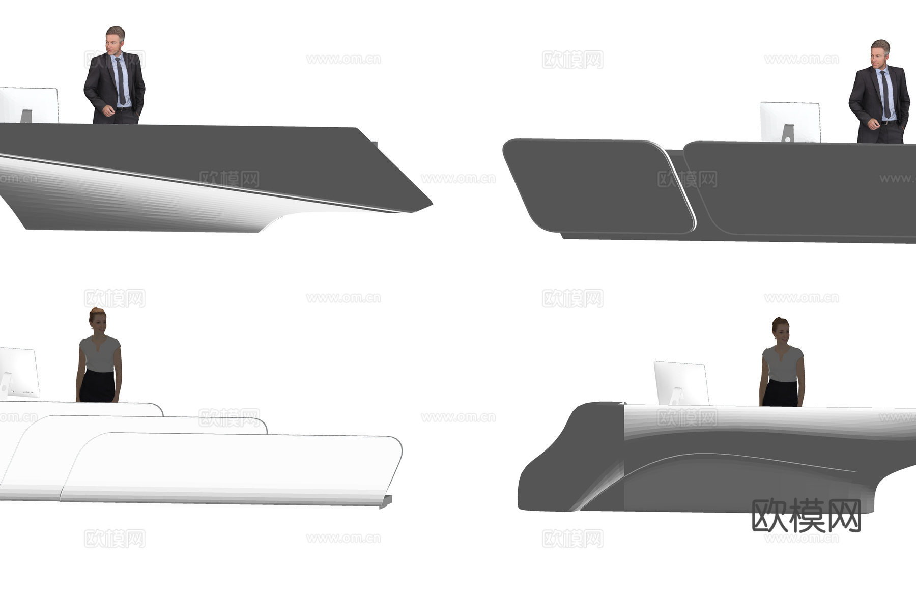 办公空间 工装 电脑 公司前台 前台接待su模型