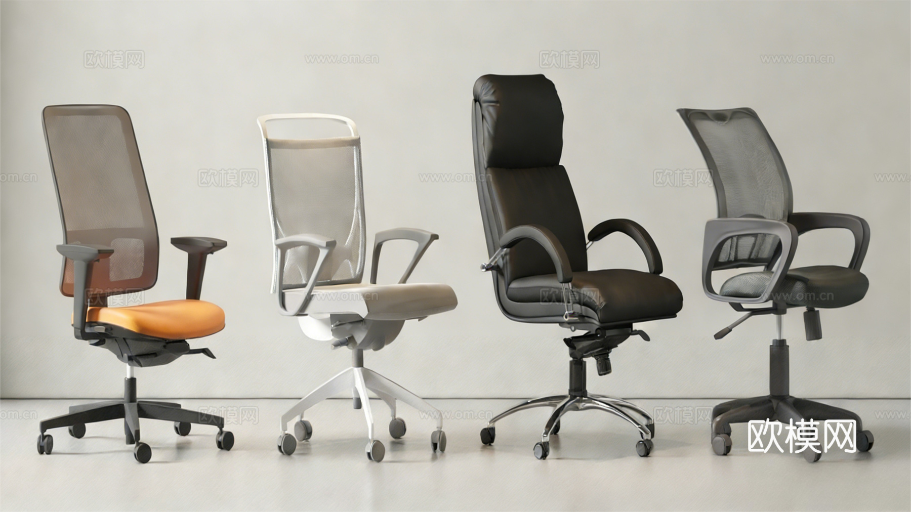 现代办公椅 电脑椅 旋转椅 网布椅 带滑轮su模型