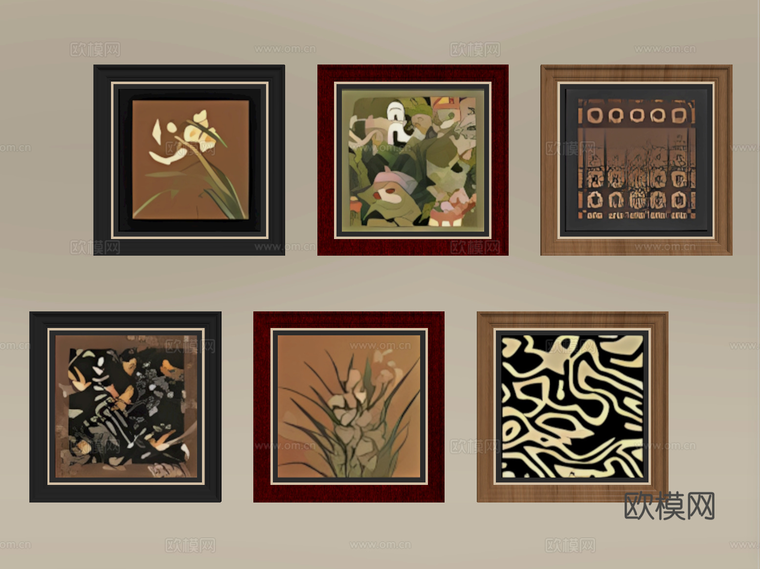 中古风侘寂挂画 装饰画su模型