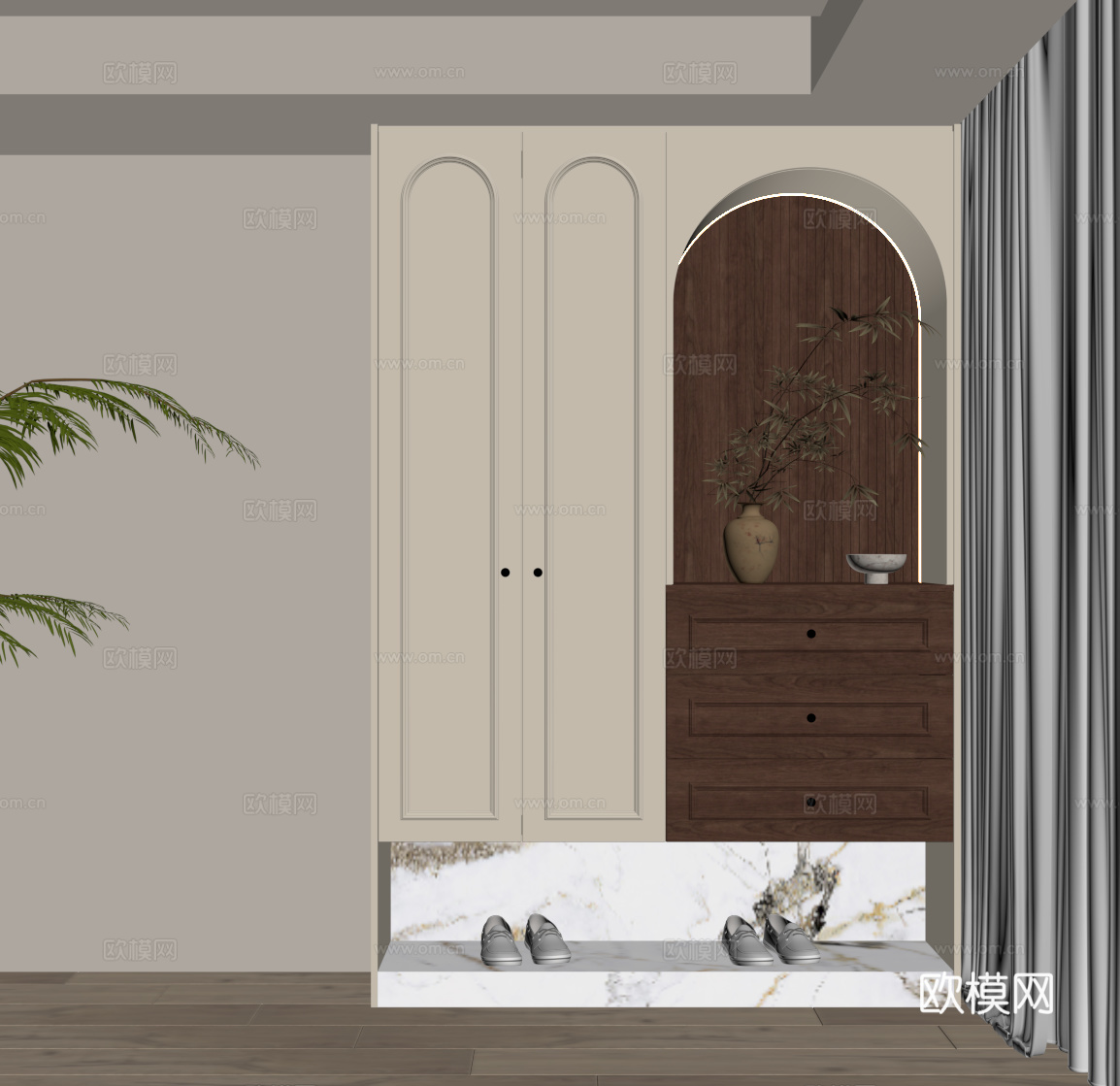 法式中古风鞋柜 入户鞋柜su模型