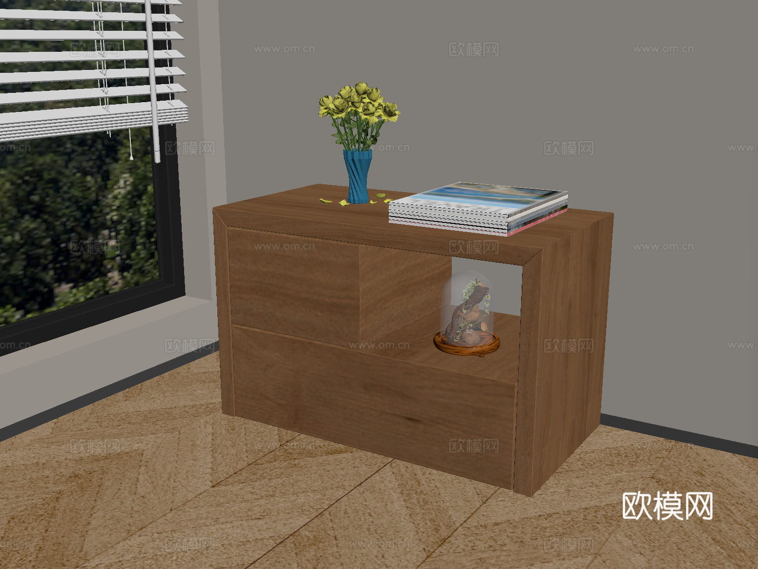 中古风床头柜 实木床头柜 摆件su模型