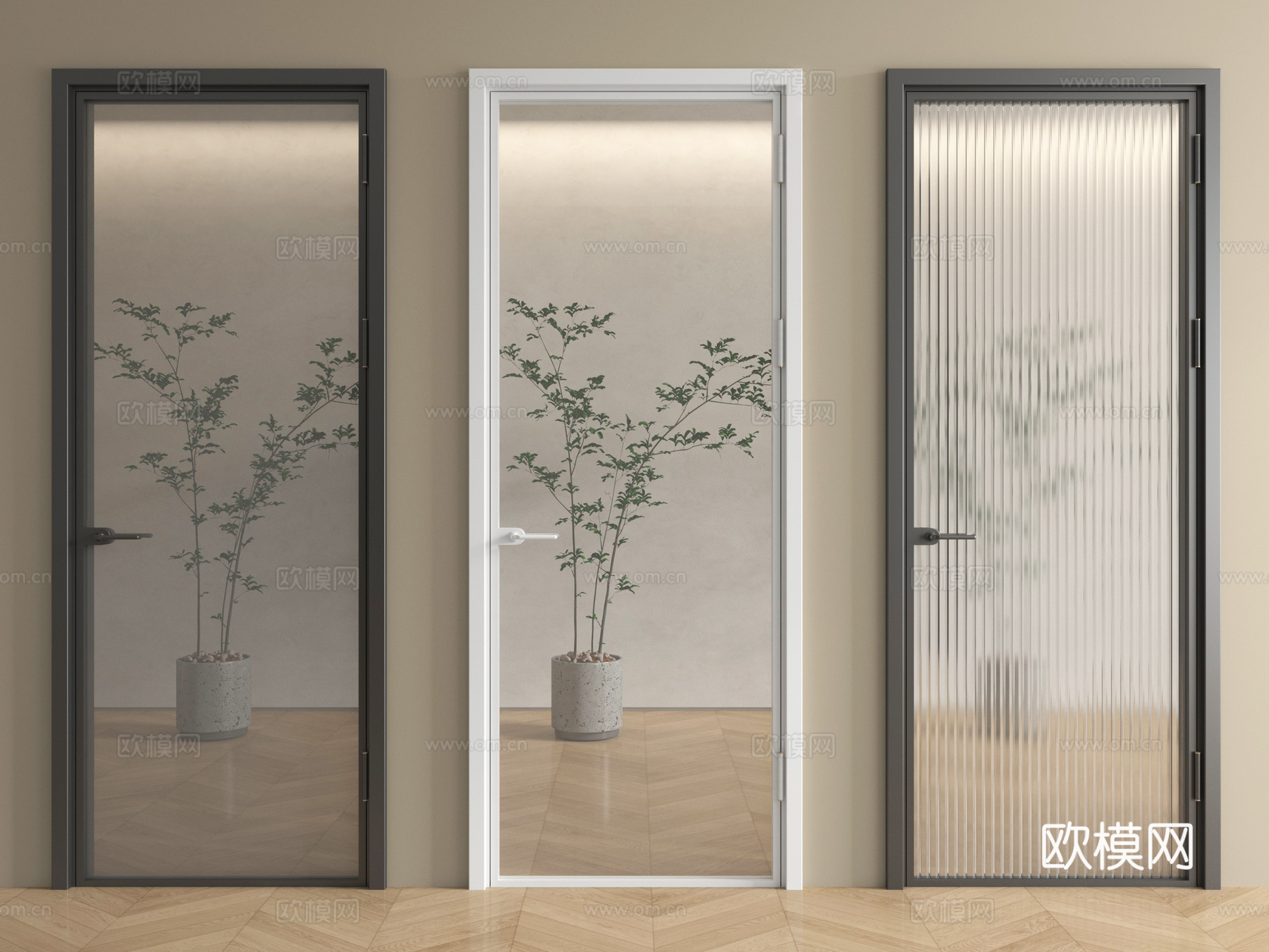 现代玻璃门 单开门 平开门 厨卫门su模型