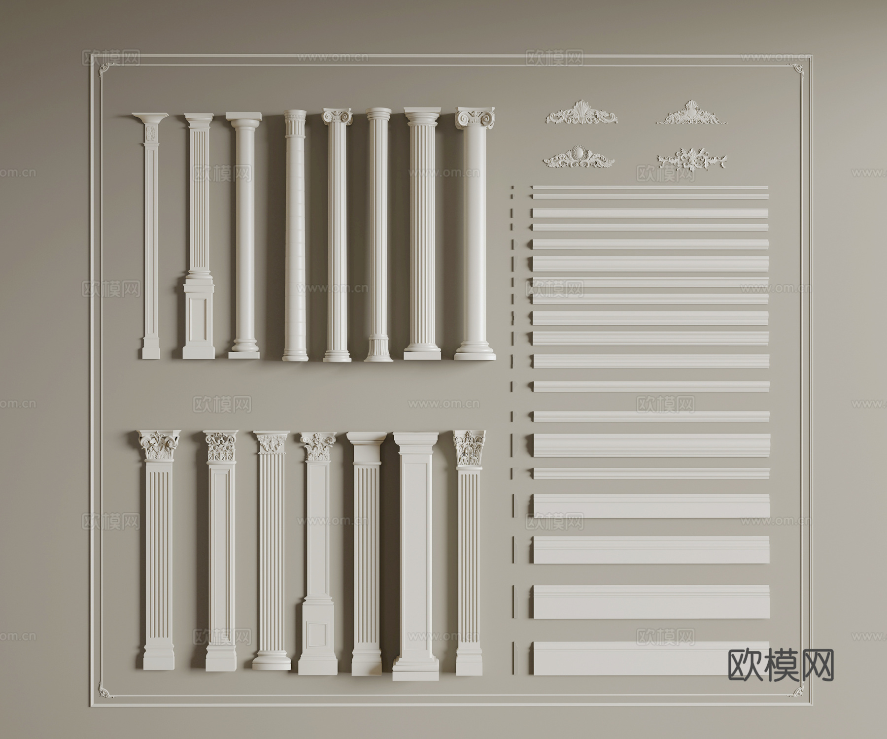 石膏 角花 石膏线 踢脚线 柱子su模型