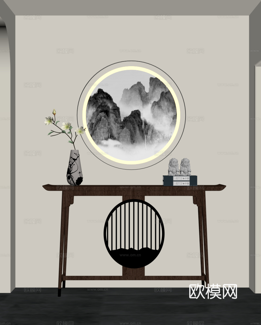 新中式玄关柜 端景台su模型